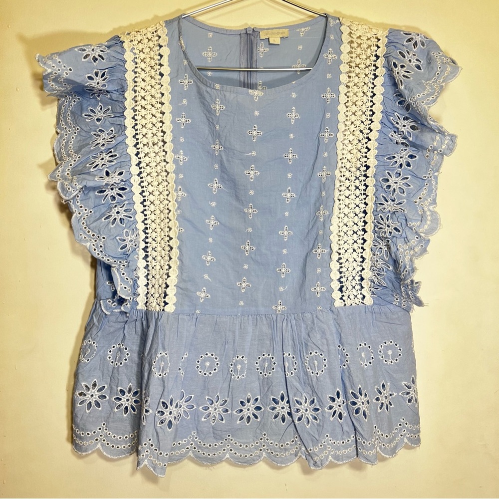 Jennifer & Grace Embroidered Short Sleeve Blouse Top